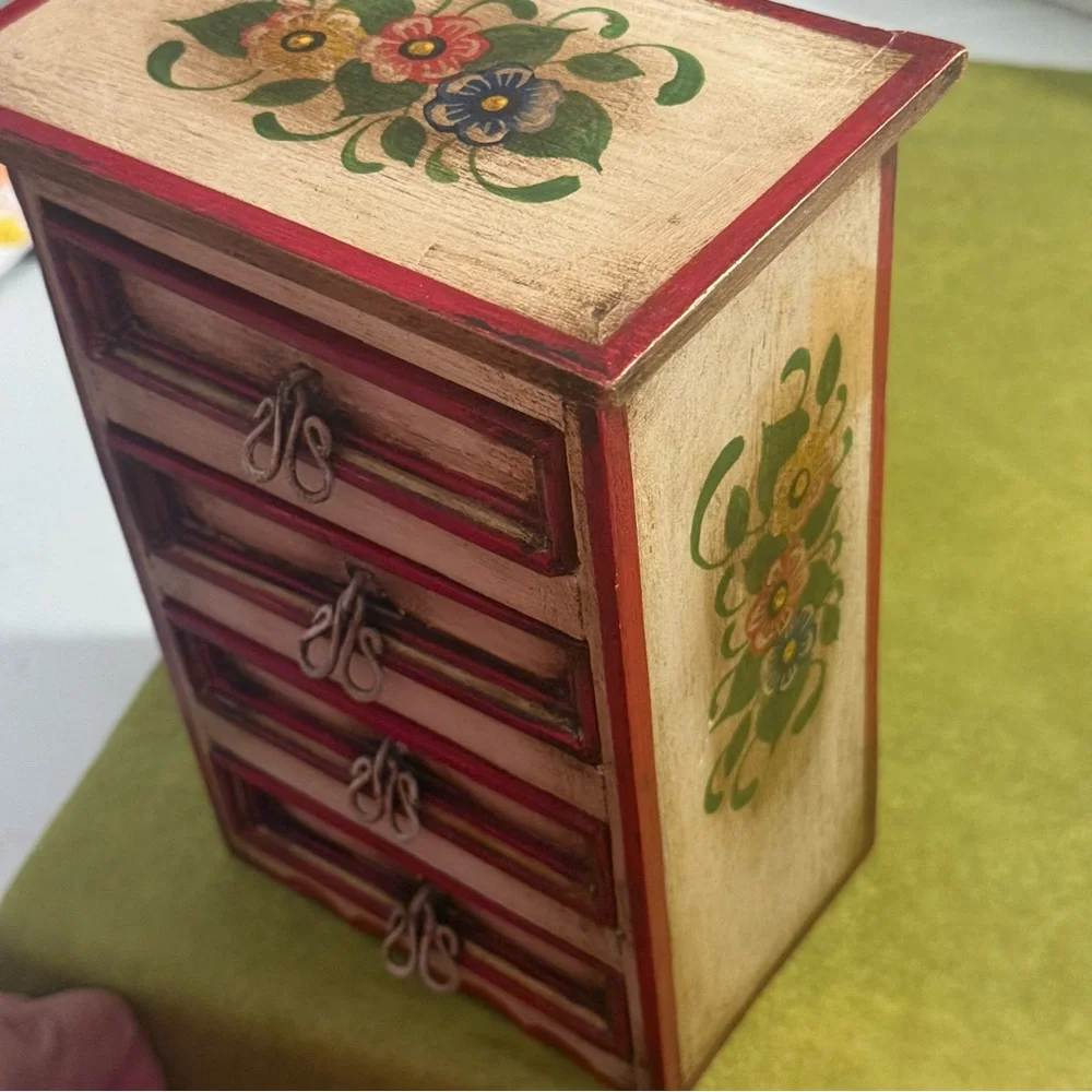 Handcrafted Wooden Jewelry Box with Floral Design